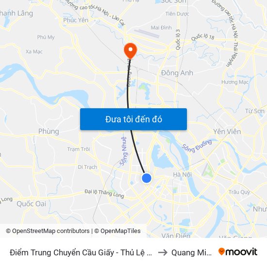Điểm Trung Chuyển Cầu Giấy - Thủ Lệ 02 to Quang Minh map