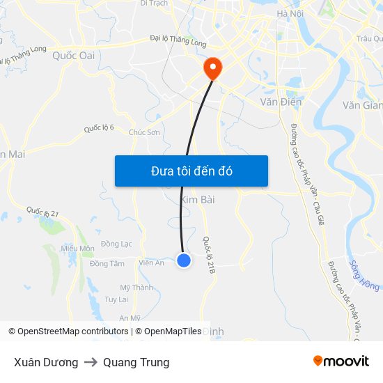 Xuân Dương to Quang Trung map