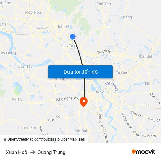 Xuân Hoà to Quang Trung map