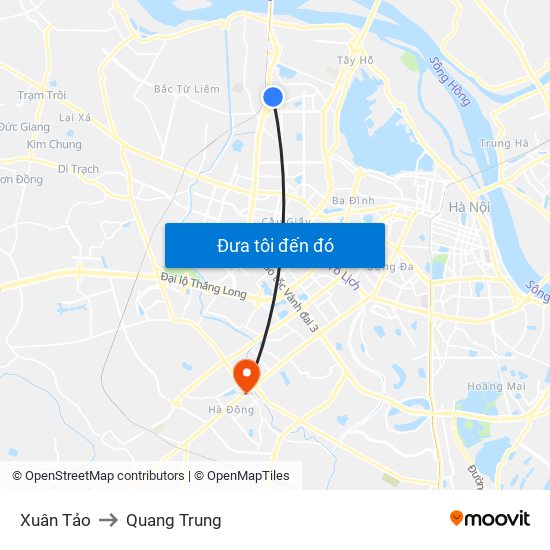 Xuân Tảo to Quang Trung map