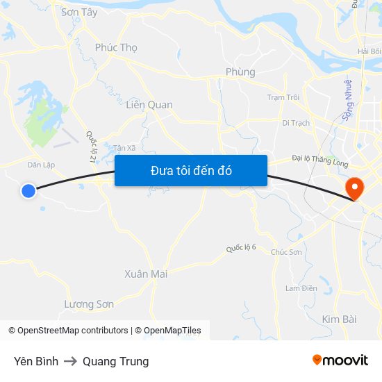 Yên Bình to Quang Trung map