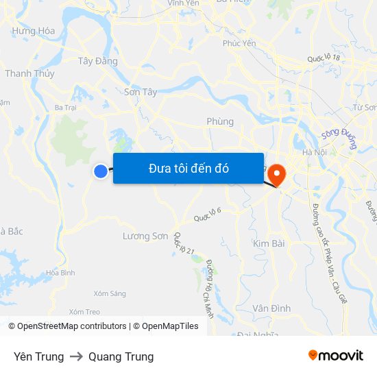 Yên Trung to Quang Trung map