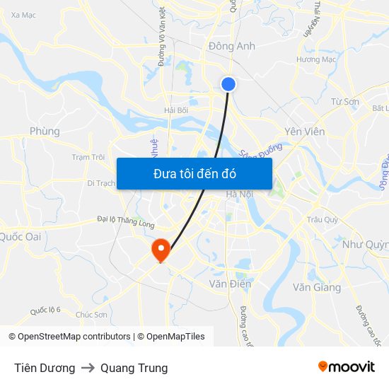 Tiên Dương to Quang Trung map