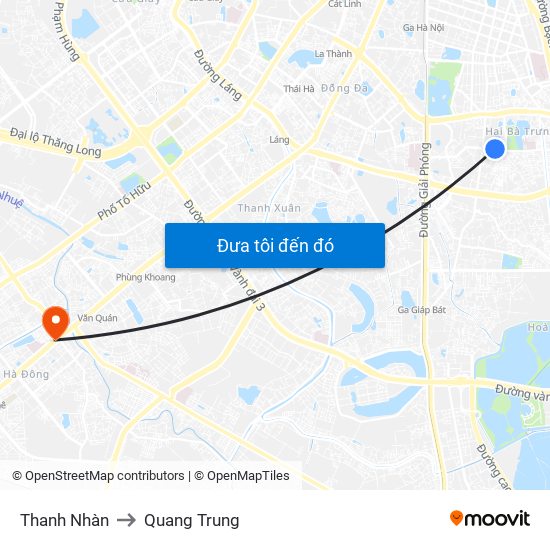 Thanh Nhàn to Quang Trung map