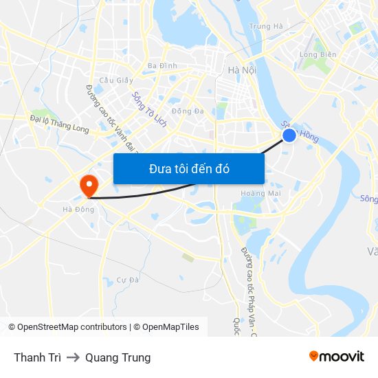 Thanh Trì to Quang Trung map