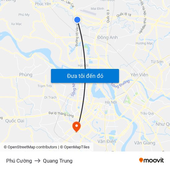 Phú Cường to Quang Trung map