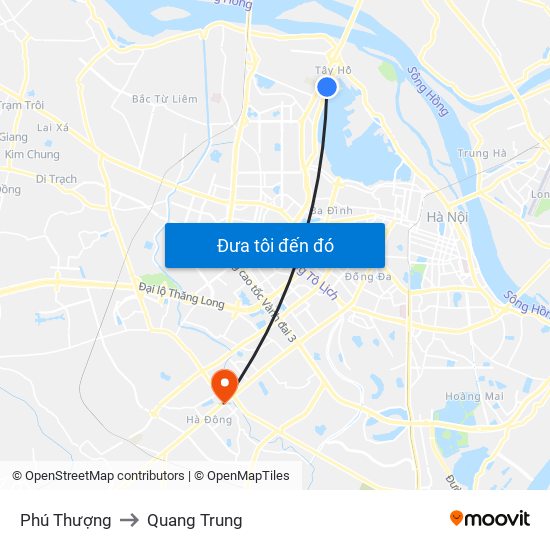 Phú Thượng to Quang Trung map