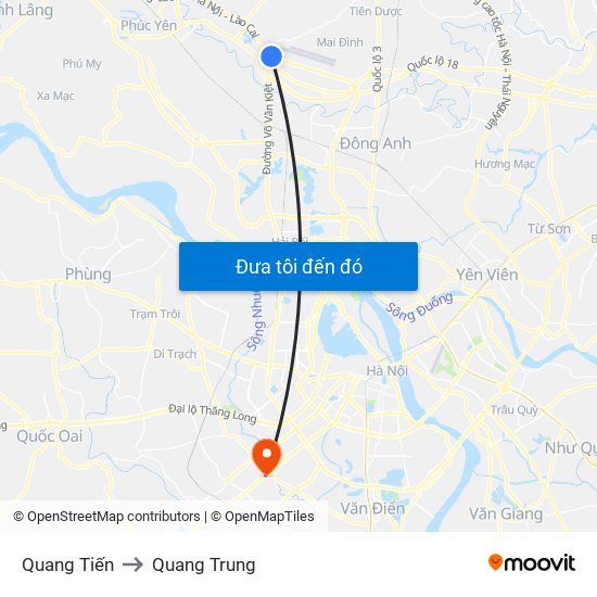 Quang Tiến to Quang Trung map