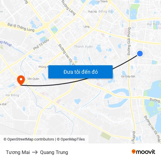 Tương Mai to Quang Trung map
