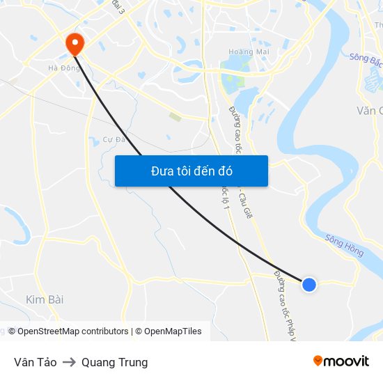 Vân Tảo to Quang Trung map