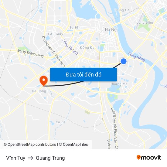 Vĩnh Tuy to Quang Trung map