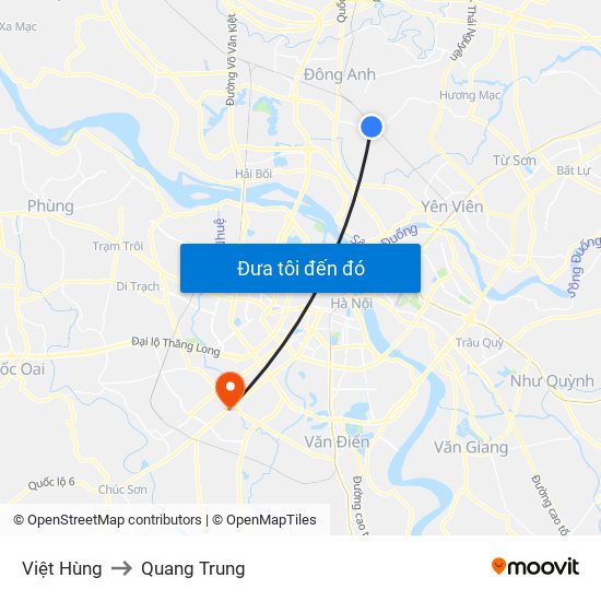 Việt Hùng to Quang Trung map