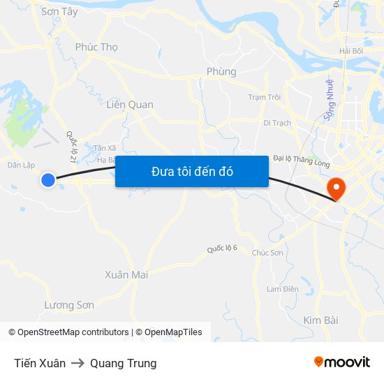 Tiến Xuân to Quang Trung map