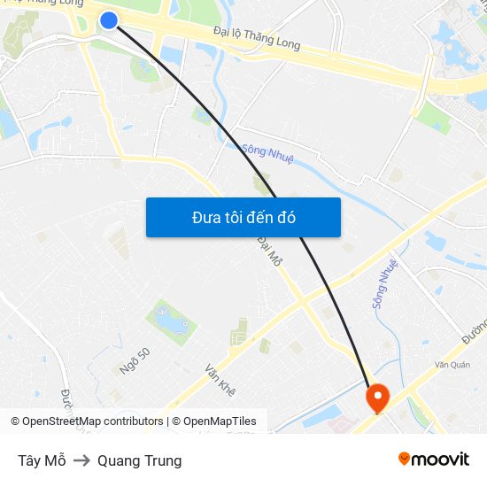 Tây Mỗ to Quang Trung map