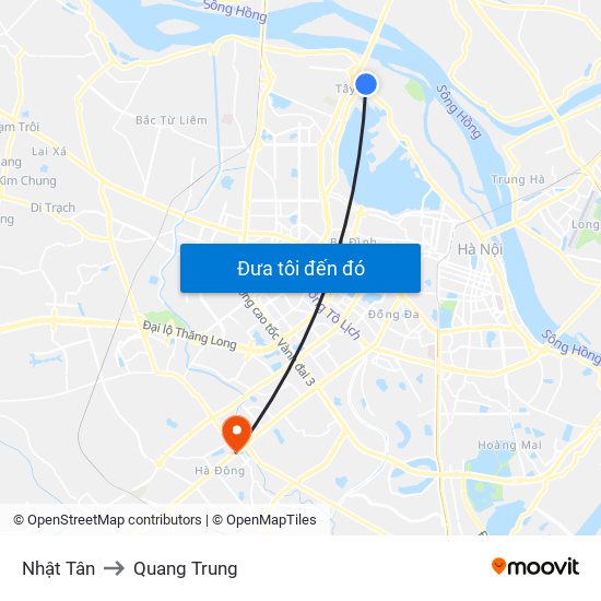 Nhật Tân to Quang Trung map