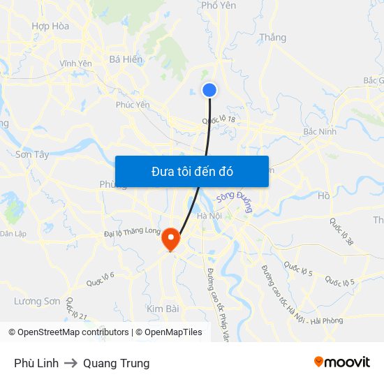 Phù Linh to Quang Trung map