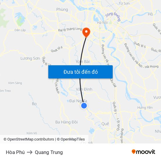 Hòa Phú to Quang Trung map