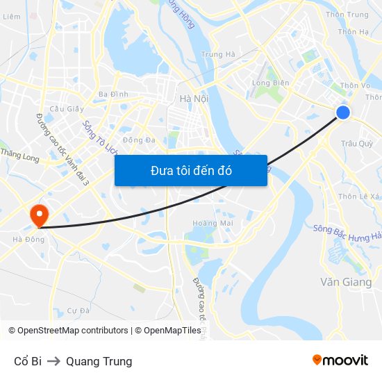 Cổ Bi to Quang Trung map