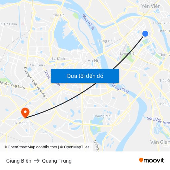 Giang Biên to Quang Trung map