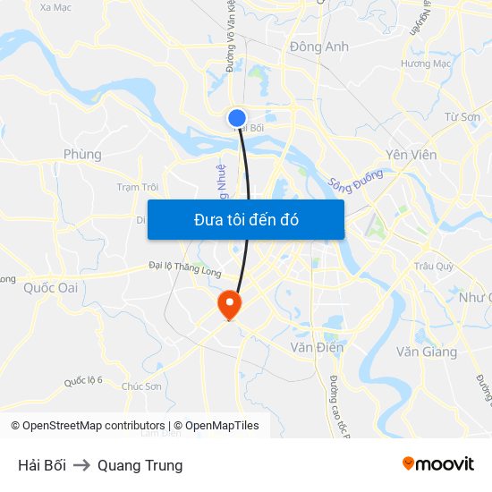 Hải Bối to Quang Trung map