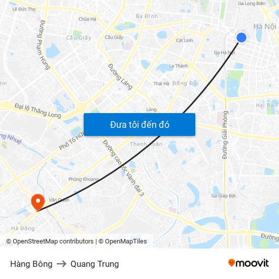 Hàng Bông to Quang Trung map