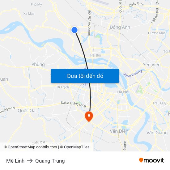 Mê Linh to Quang Trung map