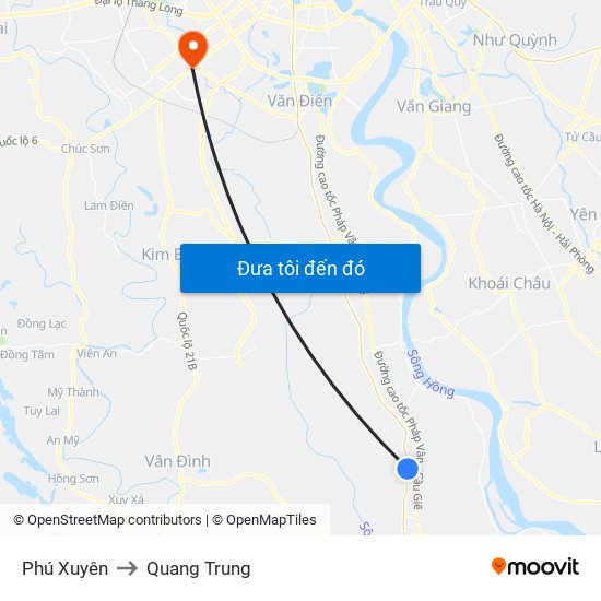 Phú Xuyên to Quang Trung map