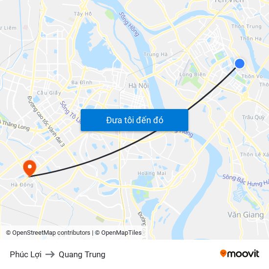 Phúc Lợi to Quang Trung map