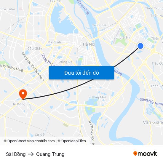 Sài Đồng to Quang Trung map