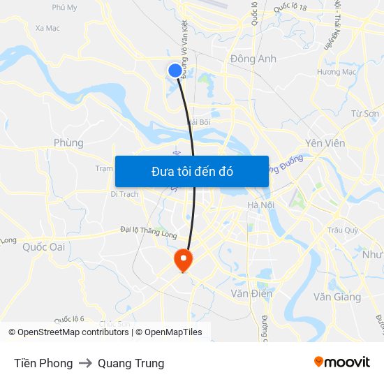 Tiền Phong to Quang Trung map