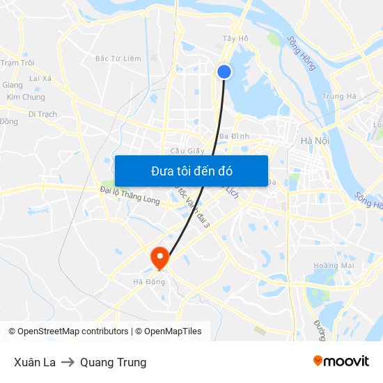 Xuân La to Quang Trung map