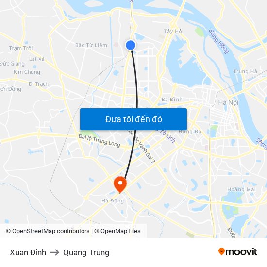 Xuân Đỉnh to Quang Trung map