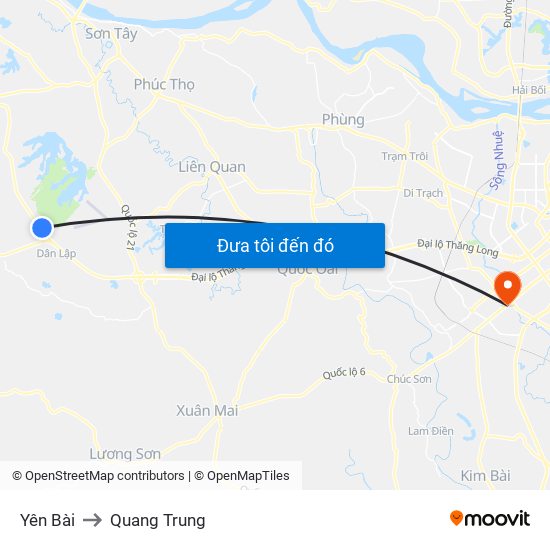 Yên Bài to Quang Trung map