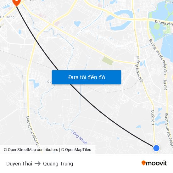 Duyên Thái to Quang Trung map