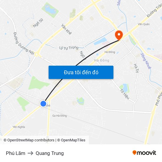 Phú Lãm to Quang Trung map