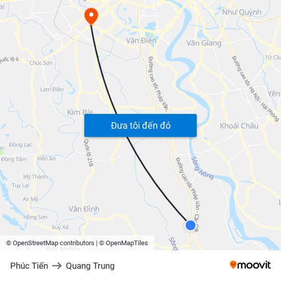 Phúc Tiến to Quang Trung map