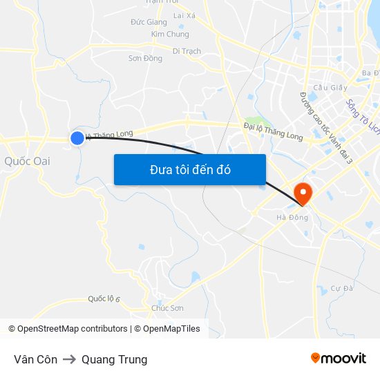 Vân Côn to Quang Trung map