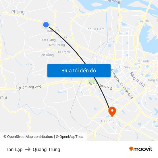 Tân Lập to Quang Trung map