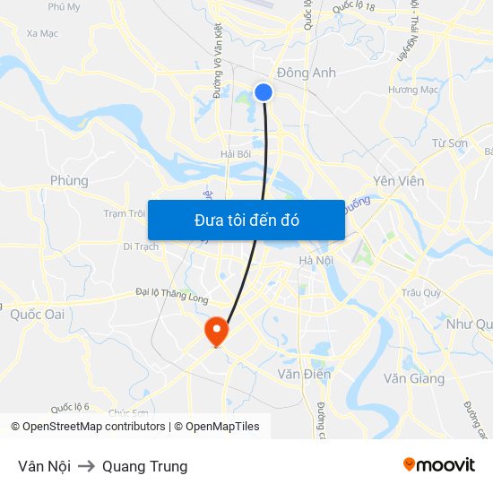 Vân Nội to Quang Trung map