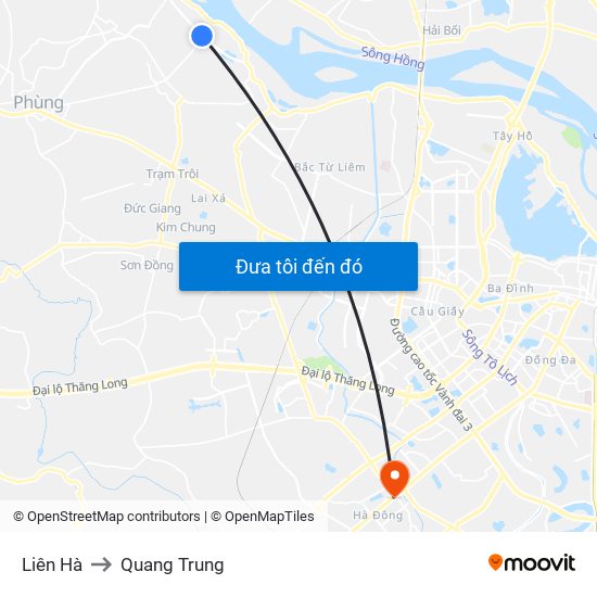 Liên Hà to Quang Trung map
