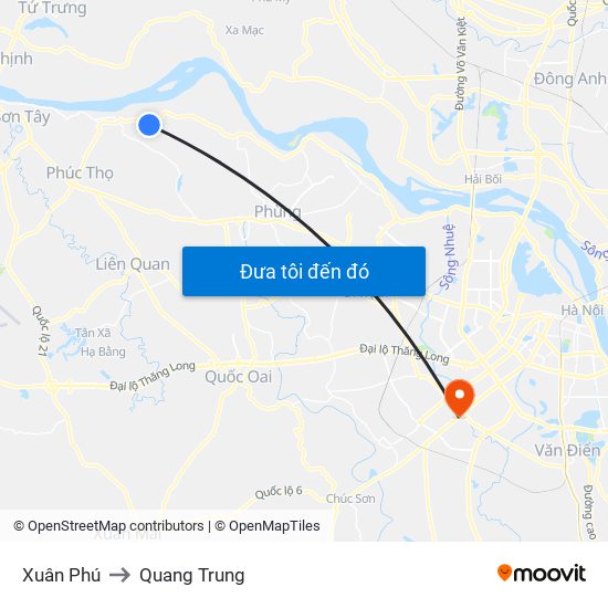 Xuân Phú to Quang Trung map