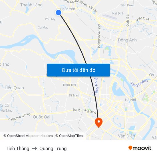 Tiến Thắng to Quang Trung map