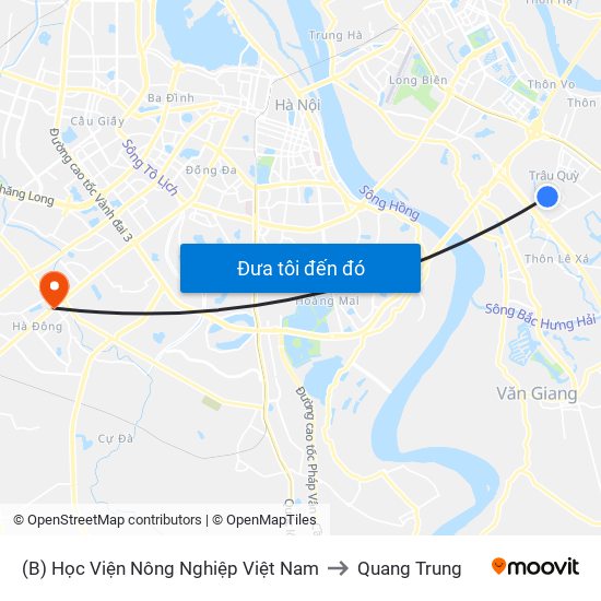 (B) Học Viện Nông Nghiệp Việt Nam to Quang Trung map