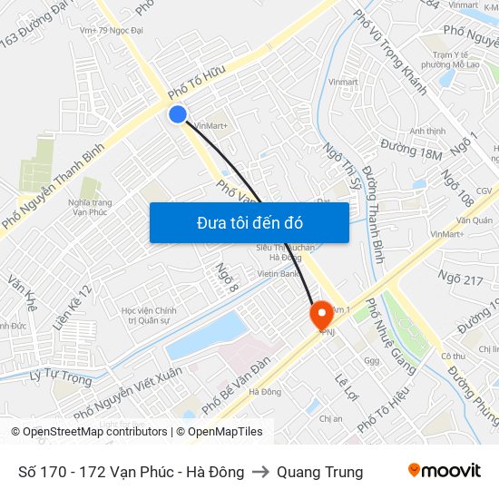 Số 170 - 172 Vạn Phúc - Hà Đông to Quang Trung map