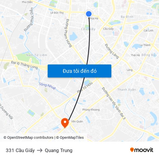 331 Cầu Giấy to Quang Trung map