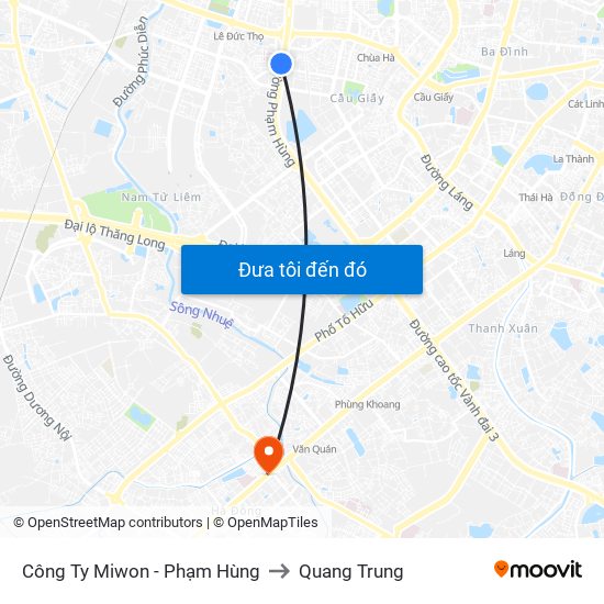 Công Ty Miwon - Phạm Hùng to Quang Trung map