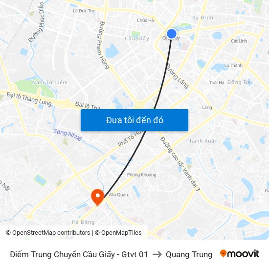 Điểm Trung Chuyển Cầu Giấy - Gtvt 01 to Quang Trung map