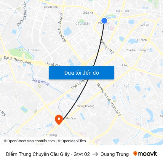Điểm Trung Chuyển Cầu Giấy - Gtvt 02 to Quang Trung map