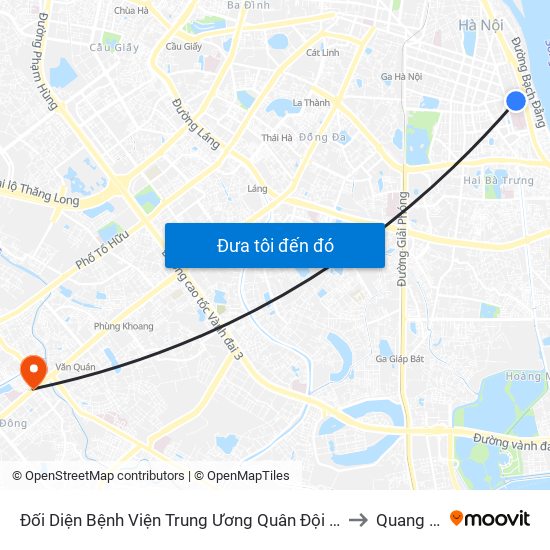 Đối Diện Bệnh Viện Trung Ương Quân Đội 108 - Trần Hưng Đạo to Quang Trung map