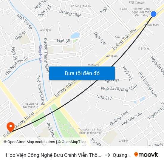 Học Viện Công Nghệ Bưu Chính Viễn Thông - Trần Phú (Hà Đông) to Quang Trung map